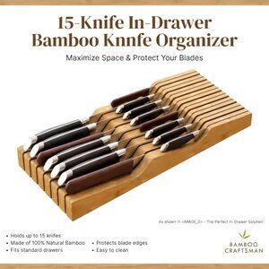 15-Knife In-Drawer Bamboo Knife Organizer